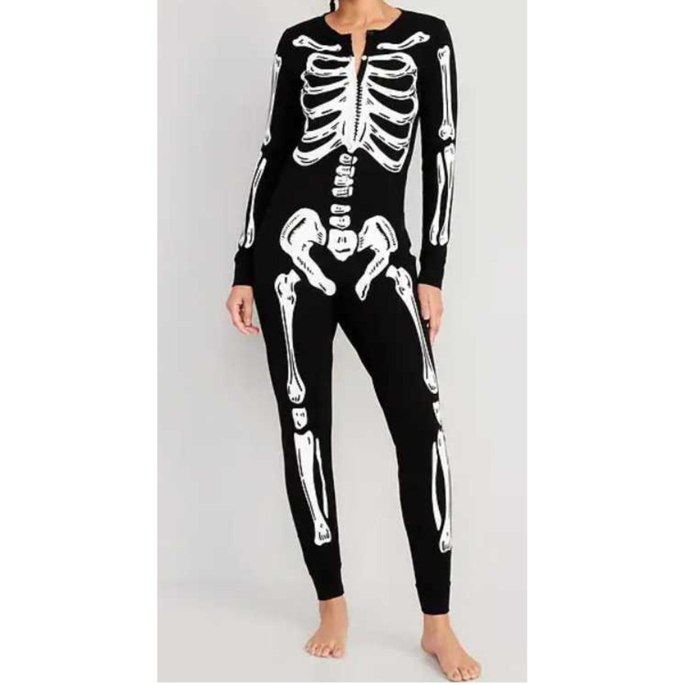 Old Navy Kids Unisex Glow Dark Skeleton Pajamas One‎ Piece Sz XL/12 Costume